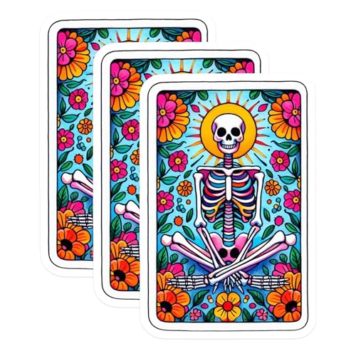 (3 Pack) Sugar Skull Decals - Floral Skeleton - Day of The Dead Decoration - 3 Inches On Longest Side - Easy Peel & Apply - Made in USA - 3MCS8174