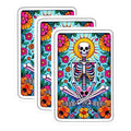 (3 Pack) Sugar Skull Decals - Floral Skeleton - Day of The Dead Decoration - 3 Inches On Longest Side - Easy Peel & Apply - Made in USA - 3MCS8174