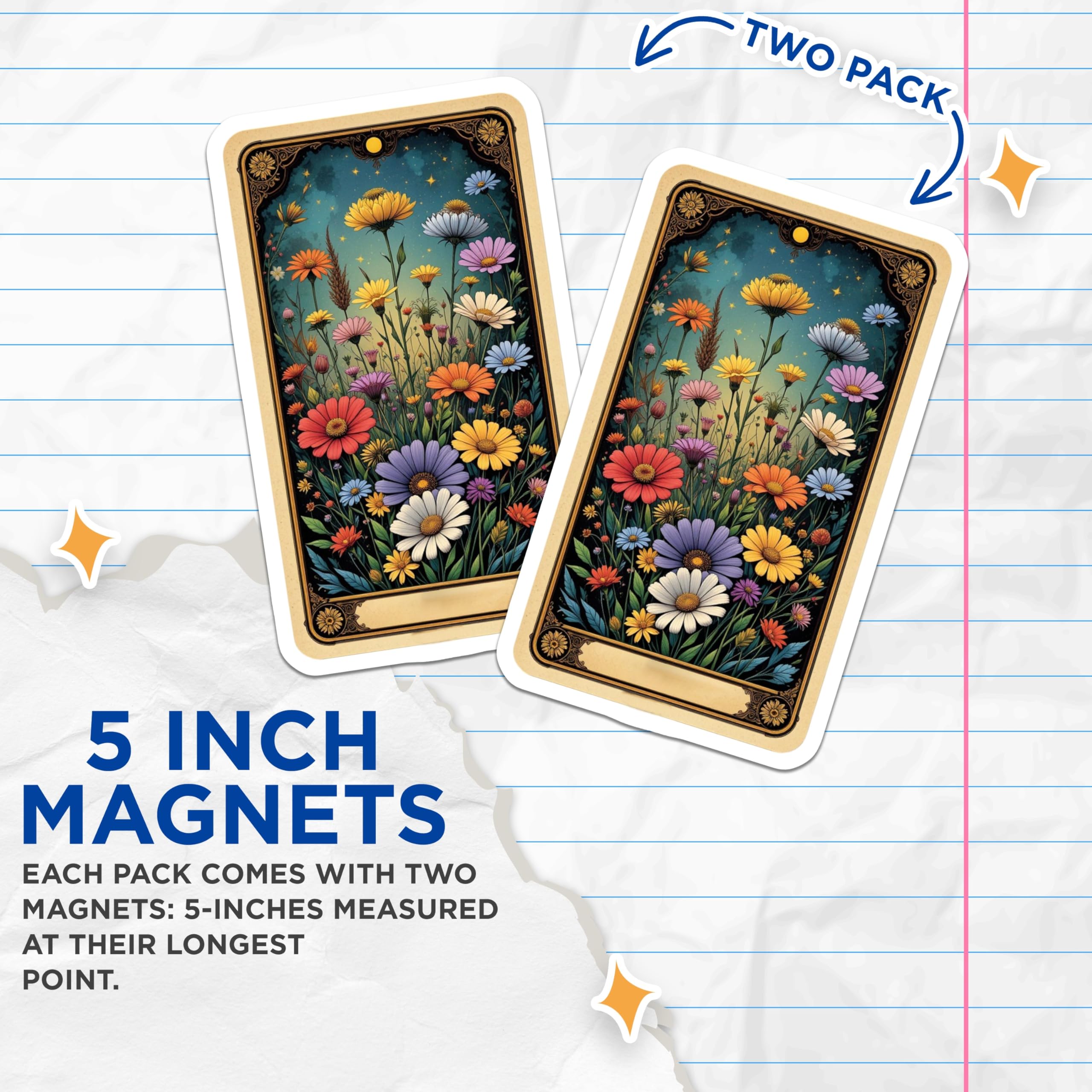 (2 Pack) Ornate Floral Magnets - Whimsical Botanical Art - Starry Night Garden Decor - 5 Inches On Longest Side - Thick Durable Magnet - Made in USA - MAG20820
