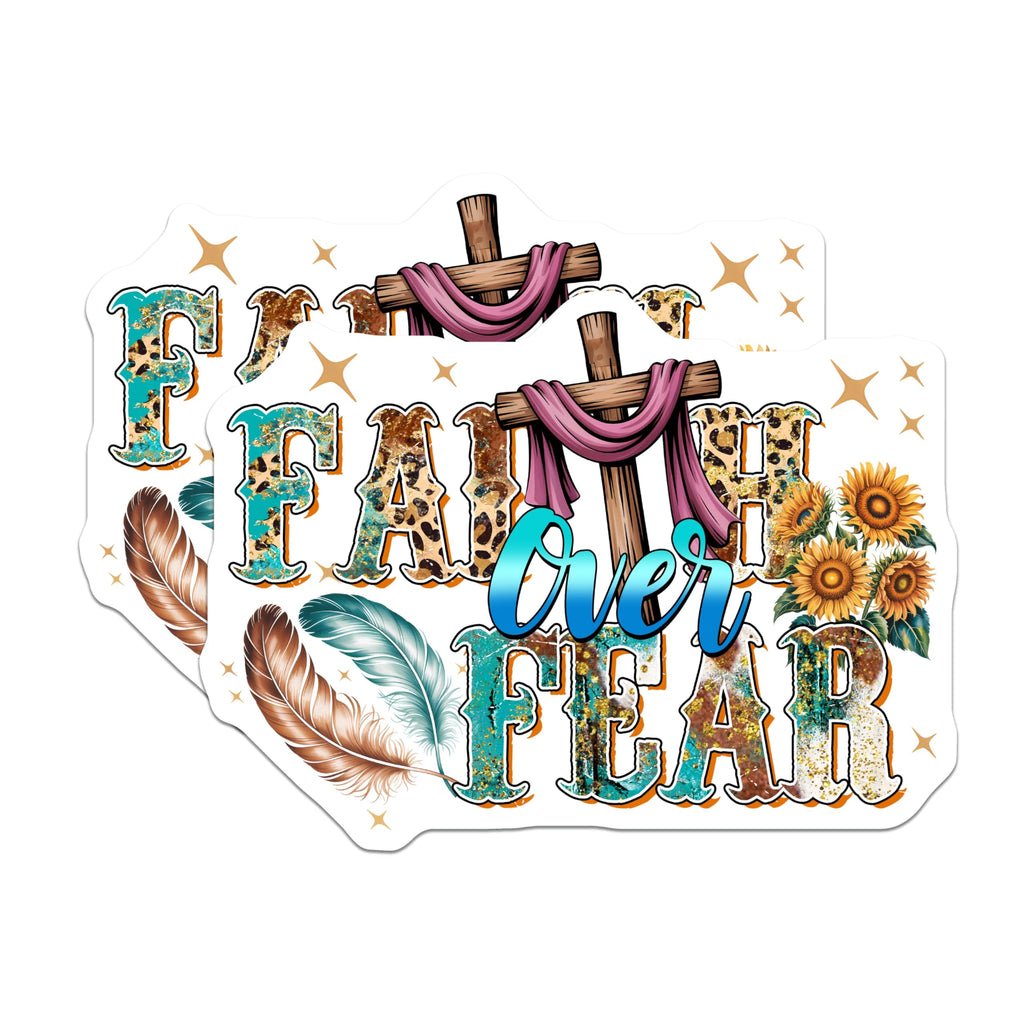 (2 Pack) Faith Over Fear Magnets - Christian Cross Art - Sunflower Feather Religious Gift - 5" On Longest Side - Premium Magnet - for Cars, Refrigerators, Toolboxes, Lockers - Made in USA - MAG16352