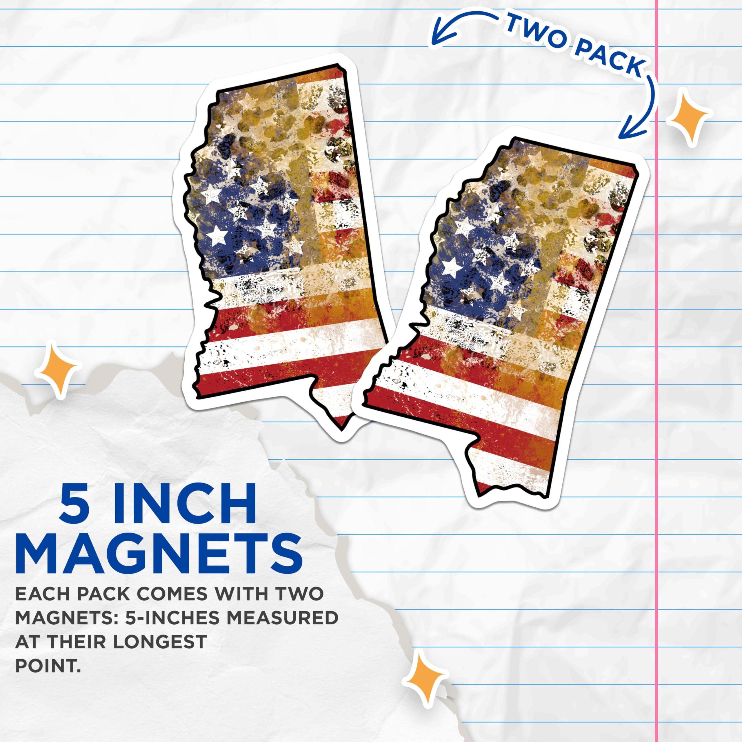 (2 Pack) Mississippi Flag Magnets - State Pride Decor - USA Patriot Souvenirs - 5" On Longest Side - Premium Magnet - for Cars, Refrigerators, Toolboxes, Lockers - Made in USA - MAG17429