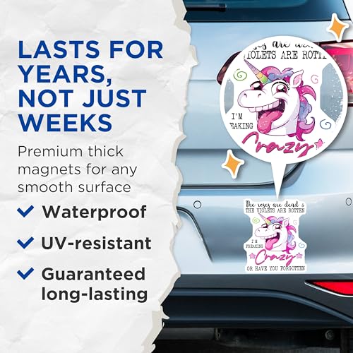 (2 Pack) Unicorn Funny Magnets - Crazy Unicorn Decor - 5" On Longest Side - for Cars, Fridges, Toolboxes - Made in USA - MAG7807