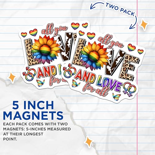 (2 Pack) Rainbow Pride Magnet - LGBTQ+ Support - 5" On Longest Side - Sticks to Smooth Flat Surfaces - Made in USA - MAG9665