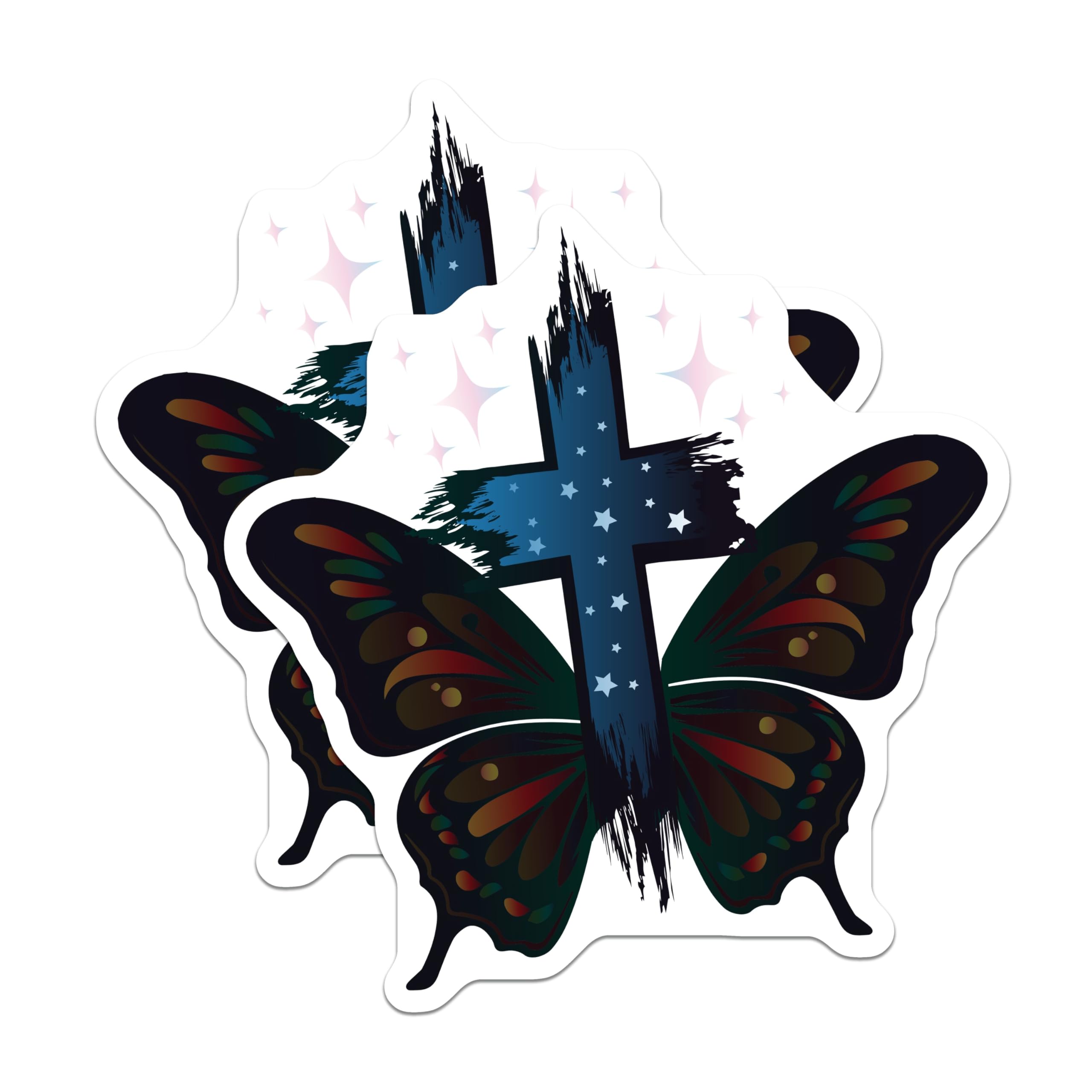 (2 Pack) Christian Butterfly Cross Magnets - Spiritual Faith Decor - Religious Art Keepsakes - 5 Inches On Longest Side - Thick Durable Magnet - Made in USA - MAG19787