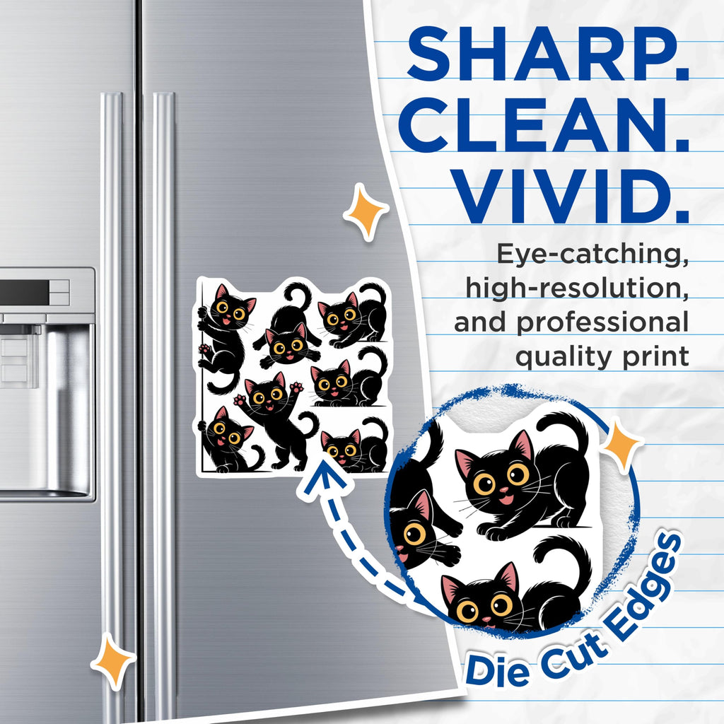 (2 Pack) Cute Black Cat Magnets - Playful Kitten Decor - Feline Refrigerator Art - 5 Inches On Longest Side - Thick Durable Magnet - Made in USA - MAG22877