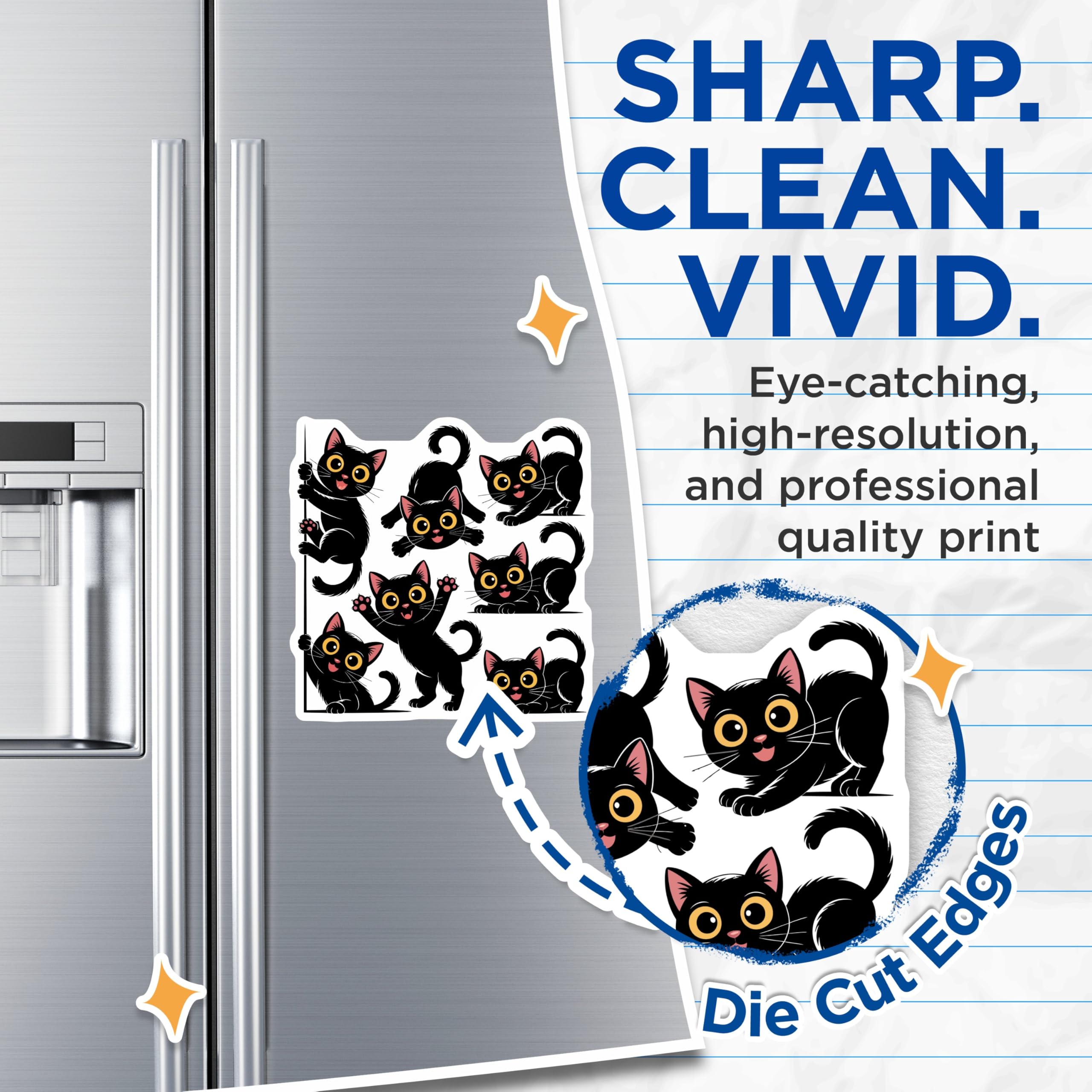 (2 Pack) Cute Black Cat Magnets - Playful Kitten Decor - Feline Refrigerator Art - 5 Inches On Longest Side - Thick Durable Magnet - Made in USA - MAG22877
