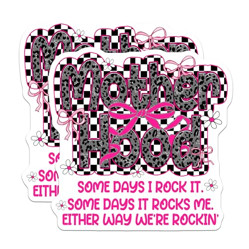 (2 Pack) Motherhood Stickers - Funny Mom Quotes - Mom Life Vinyl Decals - 5" On Longest Side - Sticks to Smooth Flat Surfaces - Made in USA - BMCS9565