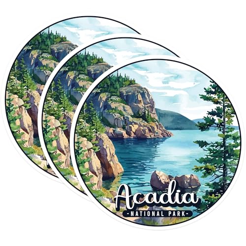 (3 Pack) Acadia National Park Decals - Maine Travel Stickers - Laptop Decals - 3 Inches On Longest Side - Easy Peel & Apply - Made in USA - 3MCS0455