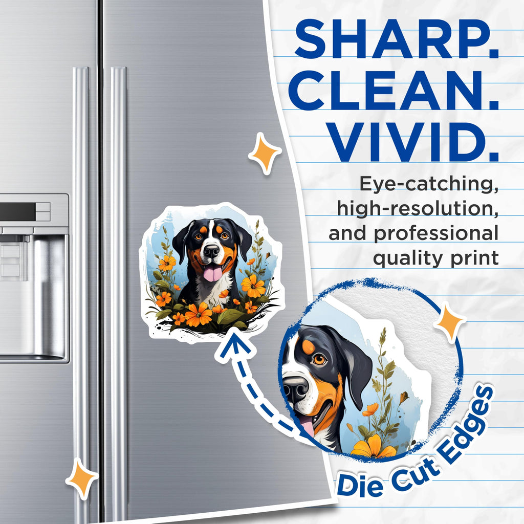 (2 Pack) Bernese Mountain Dog Magnets - Happy Smiling Dog Lover - Floral Pet Portrait Fridge Decor - 5 Inches On Longest Side - Thick Durable Magnet - Made in USA - MAG29193