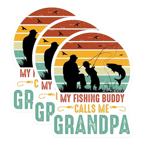 (3 Pack) Fishing Grandpa Decals - Fishing Buddy - Grandparent Decals - 3 Inches On Longest Side - Easy Peel & Apply - Made in USA - 3MCS2919
