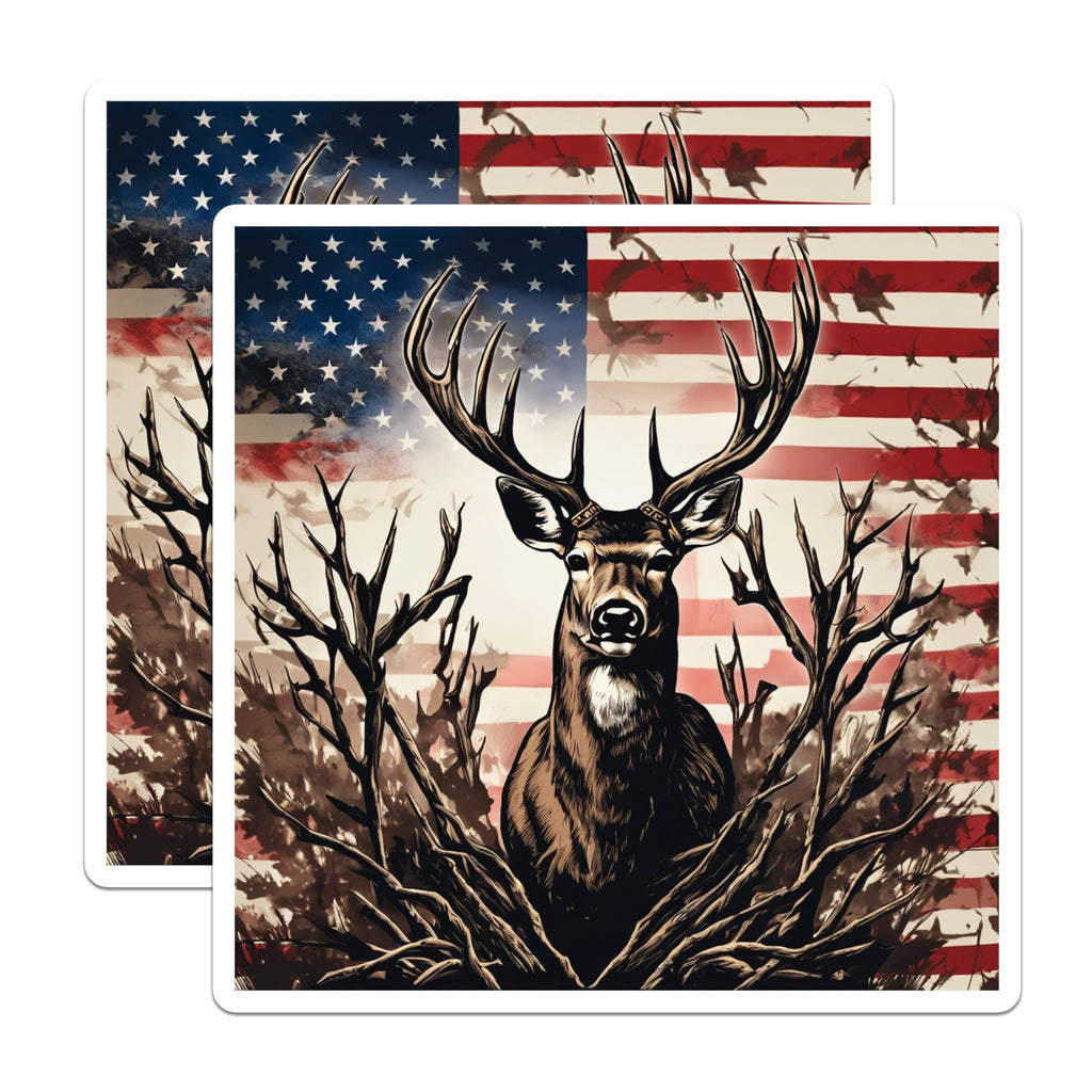 (2 Pack) Majestic Patriotic Deer Magnets - American Flag Background Wildlife Art - Rustic Hunter Lodge Cabin Decor - 5 Inches On Longest Side - Thick Durable Magnet - Made in USA - MAG19616