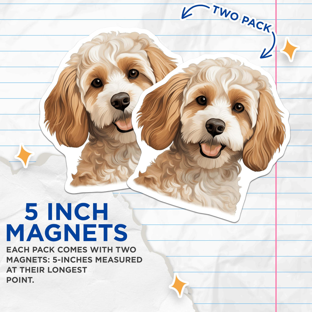 (2 Pack) Cockapoo Dog Magnets - Cute Doodle Puppy - Pet Lover Refrigerator Decor - 5 Inches On Longest Side - Thick Durable Magnet - Made in USA - MAG24716