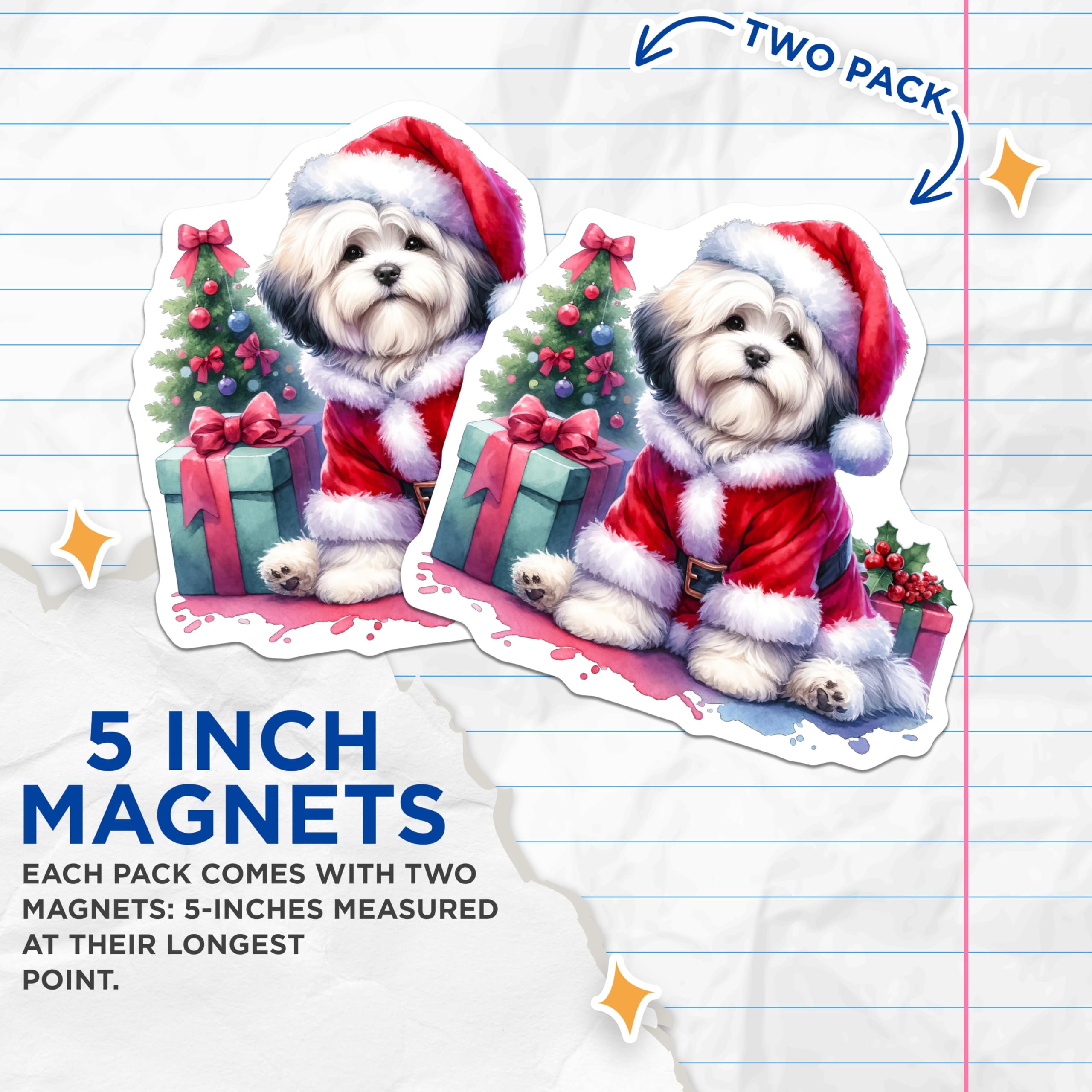 (2 Pack) Santa Dog Magnets - Christmas Puppy Decor - Holiday Refrigerator Art - 5 Inches On Longest Side - Thick Durable Magnet - Made in USA - MAG24771