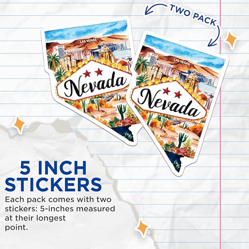 (2 Pack) Nevada State Stickers - Las Vegas Theme - Travel and Adventure Decals - 5" On Longest Side - Sticks to Smooth Flat Surfaces - Made in USA - BMCS6294