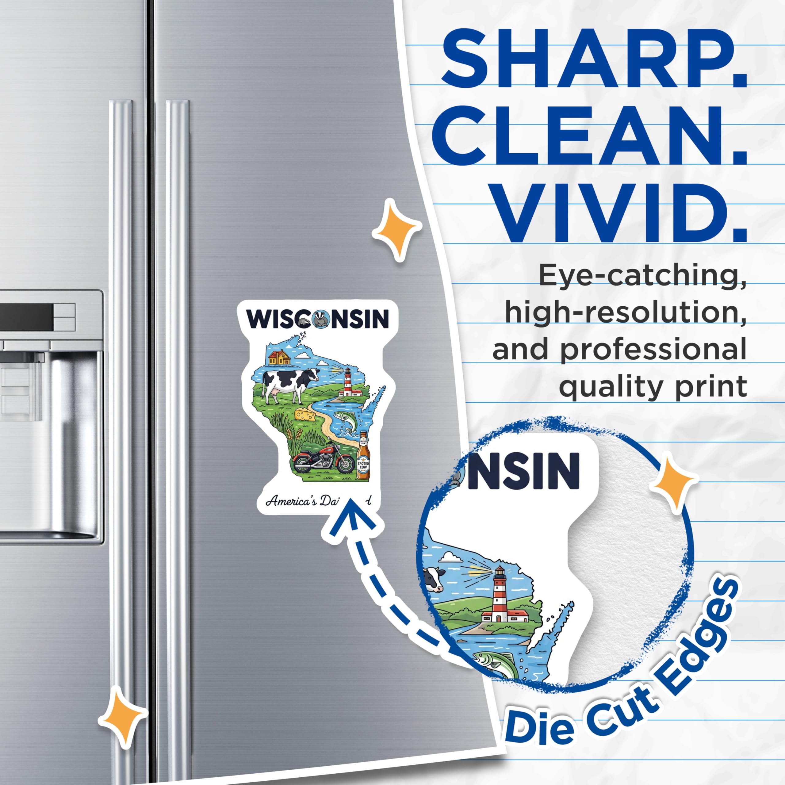 (2 Pack) Wisconsin Magnets - Dairyland Theme - Travel Souvenir- Fridge Decor - 5" On Longest Side - Premium Magnet - for Cars, Refrigerators, Toolboxes, Lockers - Made in USA - MAG18628