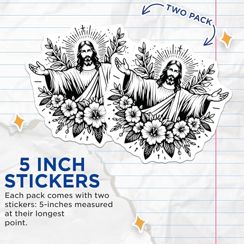 (2 Pack) Sacred Jesus Stickers - Inspirational Faith - Religious Symbol - 5" On Longest Side - Sticks to Smooth Flat Surfaces - Made in USA - BMCS7318
