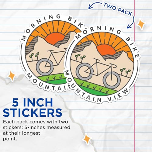 (2 Packs) Morning Bike Mountain View Stickers - Mountain Biking Decals - 5 Inches On Longest Side - Premium Vinyl Decal - Sticks to Any Smooth Flat Surface - Made in USA - BMCS2365