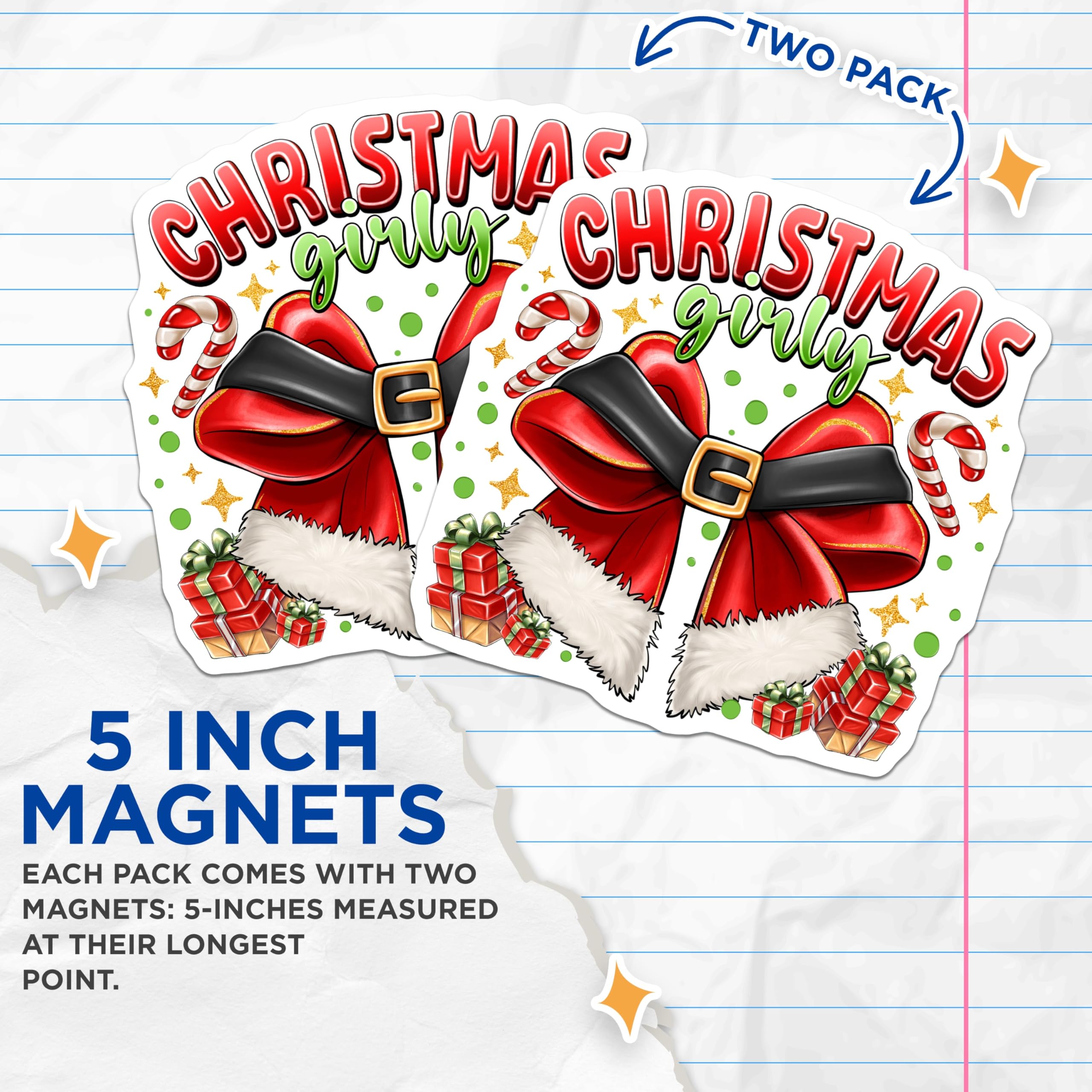 (2 Pack) Christmas Girly Magnets - Santa Suit Holiday Decor - Festive Refrigerator Magnets - 5 Inches On Longest Side - Thick Durable Magnet - Made in USA - MAG29072