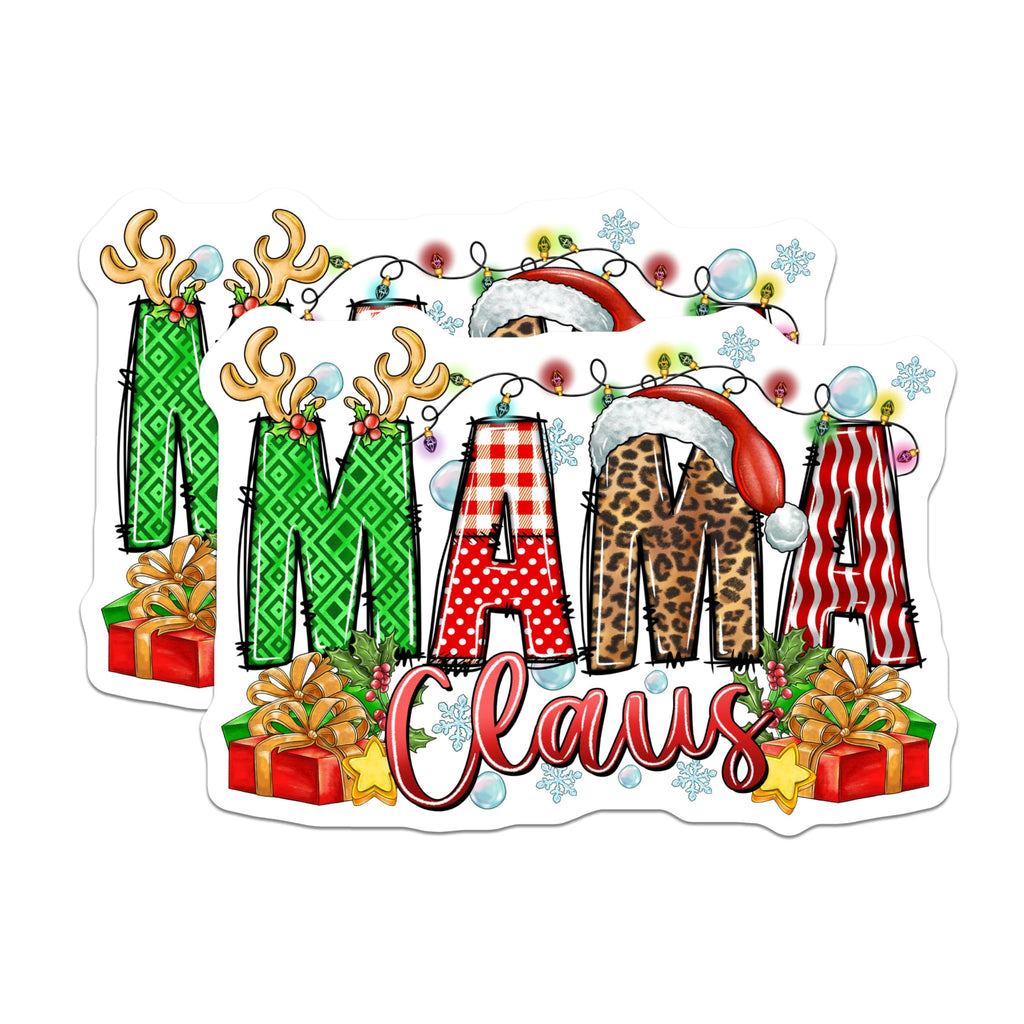 (2 Pack) Mama Claus Christmas Magnets - Holiday Mom Decor - Leopard Plaid Festive Kitchen Fridge - 5 Inches On Longest Side - Thick Durable Magnet - Made in USA - MAG30177