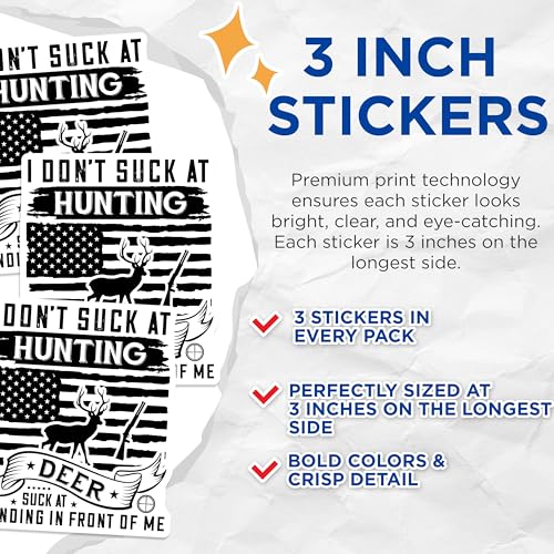(3 Pack) Hunting Decals - Deer Hunter - Funny Hunting - Laptop Decal - 3 Inches On Longest Side - Easy Peel & Apply - Made in USA - 3MCS2866