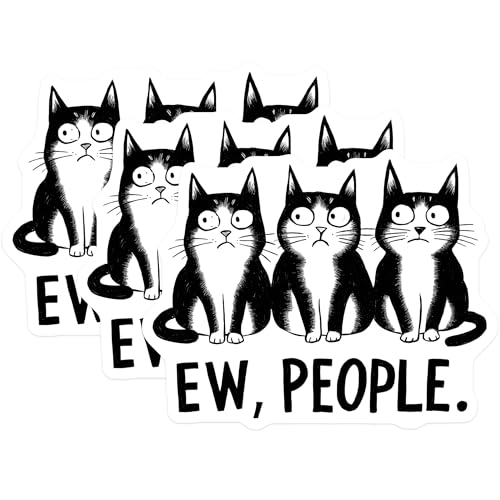 (3 Pack) Funny Cat Decals - Ew People - Sarcastic Cat Stickers - 3 Inches On Longest Side - Easy Peel & Apply - Made in USA - 3MCS2236
