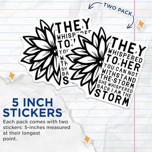 (2 Pack) Motivational Quote Stickers - Inspirational Flower Stickers - Uplifting Message Stickers for Journals - 5" On Longest Side - Sticks to Any Smooth Flat Surface - Made in USA - BMCS3091