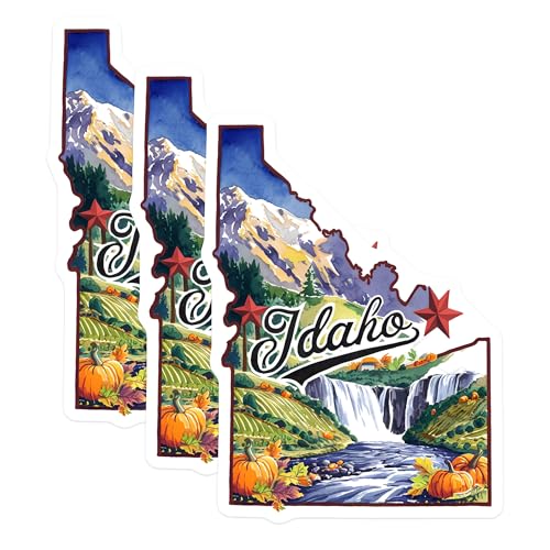 (3 Pack) Idaho Decals - State Pride Decal - Watercolor Art Decal- 3 Inches On Longest Side - Easy Peel & Apply - Made in USA - 3MCS5074