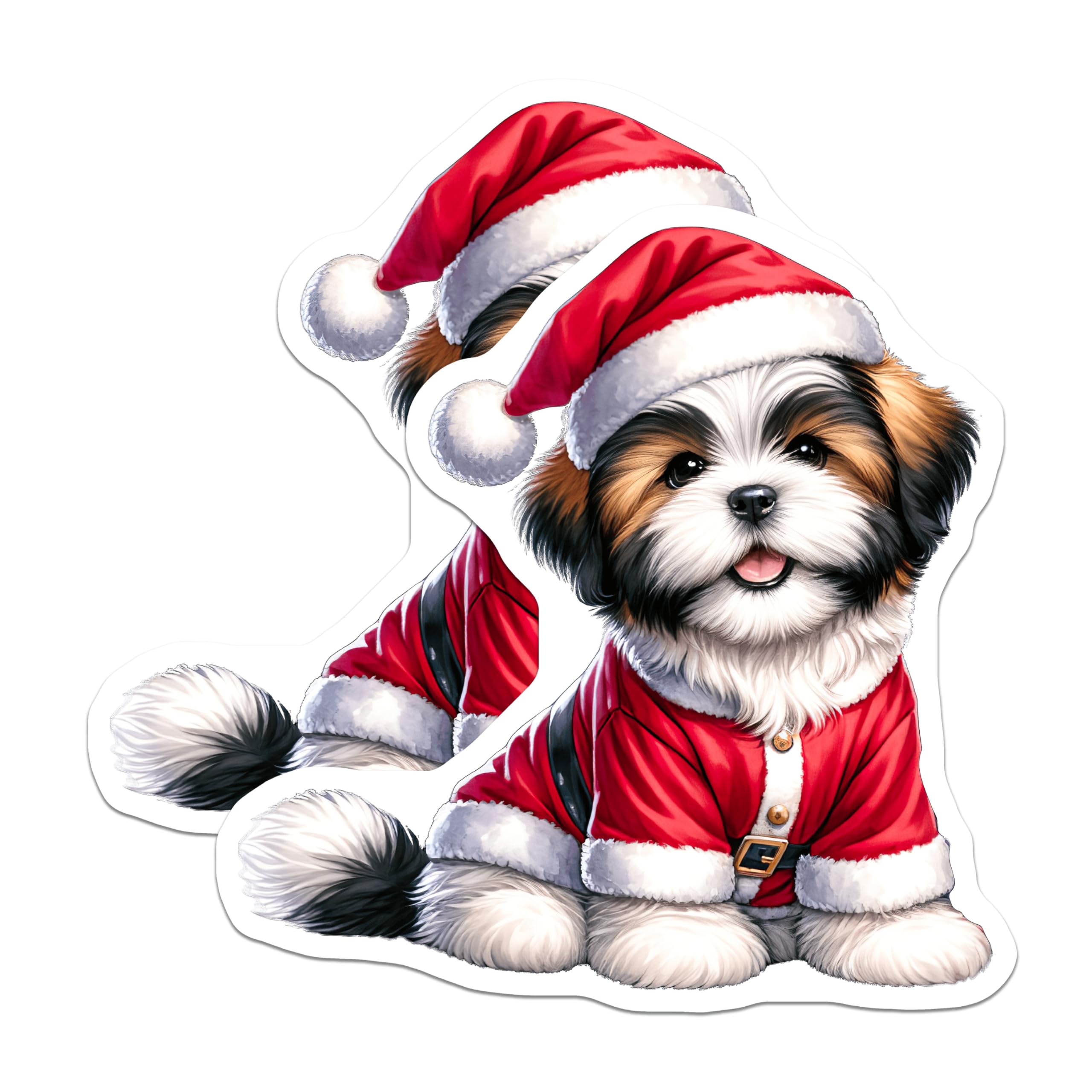 (2 Pack) Shih Tzu Christmas Magnets - Santa Puppy Decor - Holiday Dog Lover - Pet Parent Decor - 5 Inches On Longest Side - Thick Durable Magnet - Made in USA - MAG25983