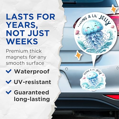 (2 Pack) Feeling A Lil Jelly Magnets Magnets - Cute Jellyfish Decor - 5" On Longest Side - Made in USA - Sticks to Refrigerators & Metal Surfaces - MAG9302