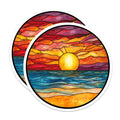 (2 Pack) Stained Glass Sunset Magnets - Ocean Beach Art - Vibrant Fridge Decor - 5 Inches On Longest Side - Thick Durable Magnet - Made in USA - MAG25958