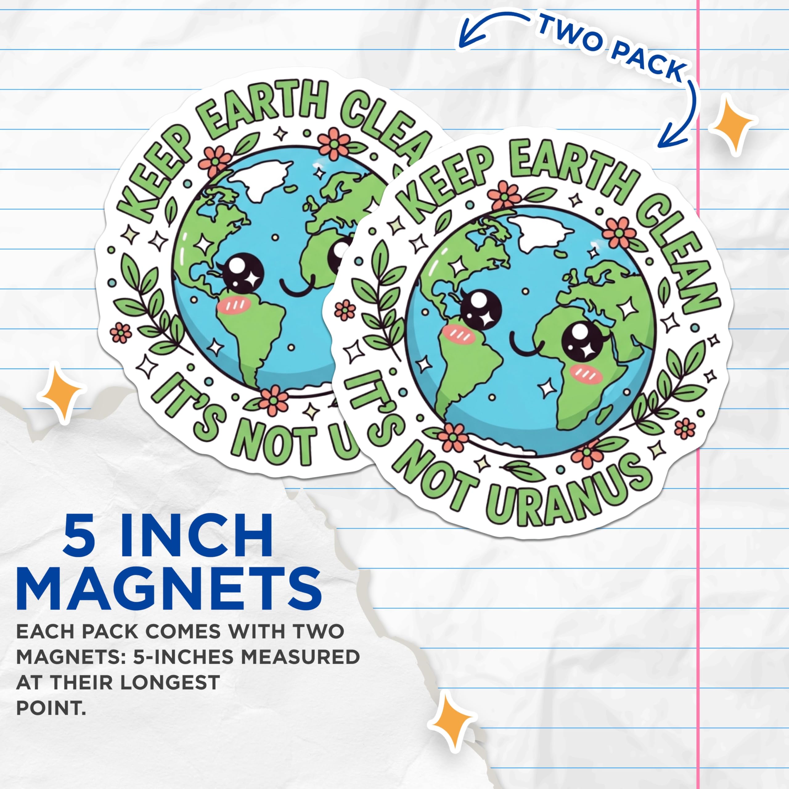 (2 Pack) Keep Earth Clean Magnets - Funny Environmental Planet Decor - Its Not Uranus Awareness Message - 5 Inches On Longest Side - Thick Durable Magnet - Made in USA - MAG22897
