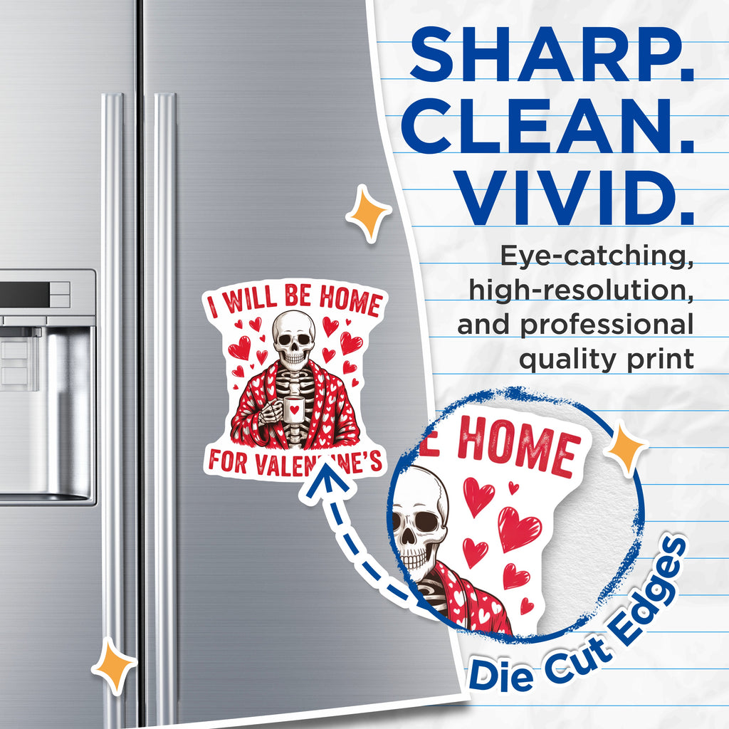 (2 Pack) Valentine Homebody Magnets - Funny Skeleton I Will Be Home for Valentine's Decor - Cozy Goth Refrigerator Magnets - 5 Inches On Longest Side - Thick Durable Magnet - Made in USA - MAG38869