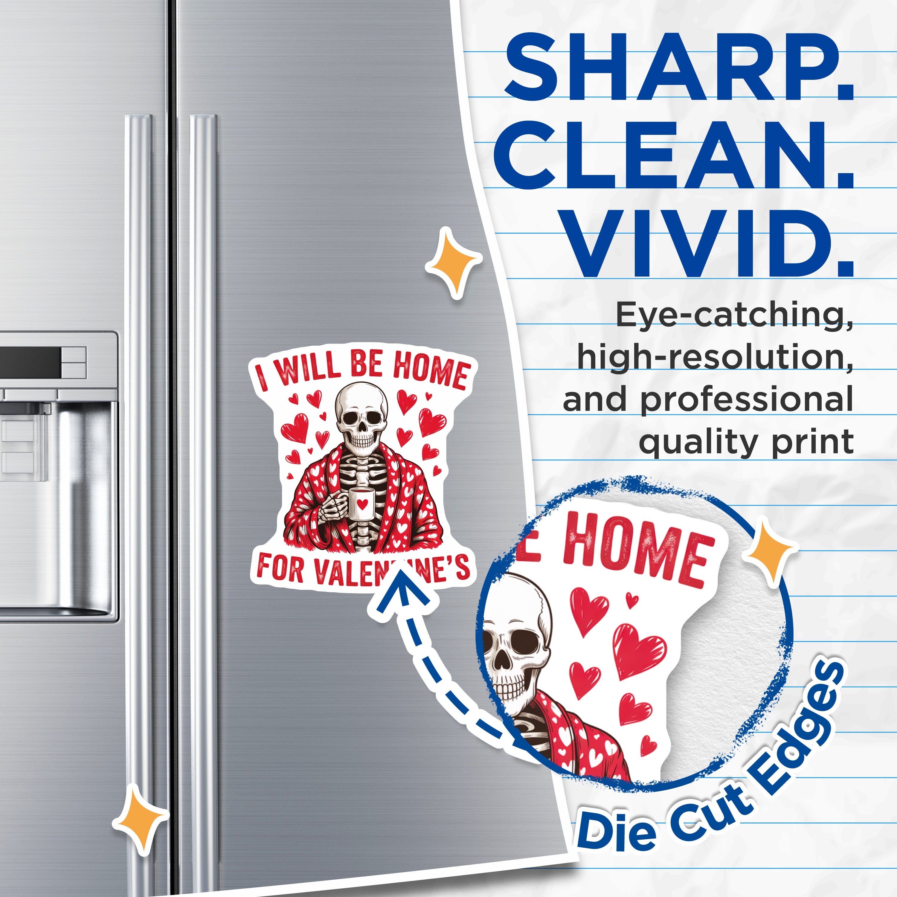 (2 Pack) Valentine Homebody Magnets - Funny Skeleton I Will Be Home for Valentine's Decor - Cozy Goth Refrigerator Magnets - 5 Inches On Longest Side - Thick Durable Magnet - Made in USA - MAG38869