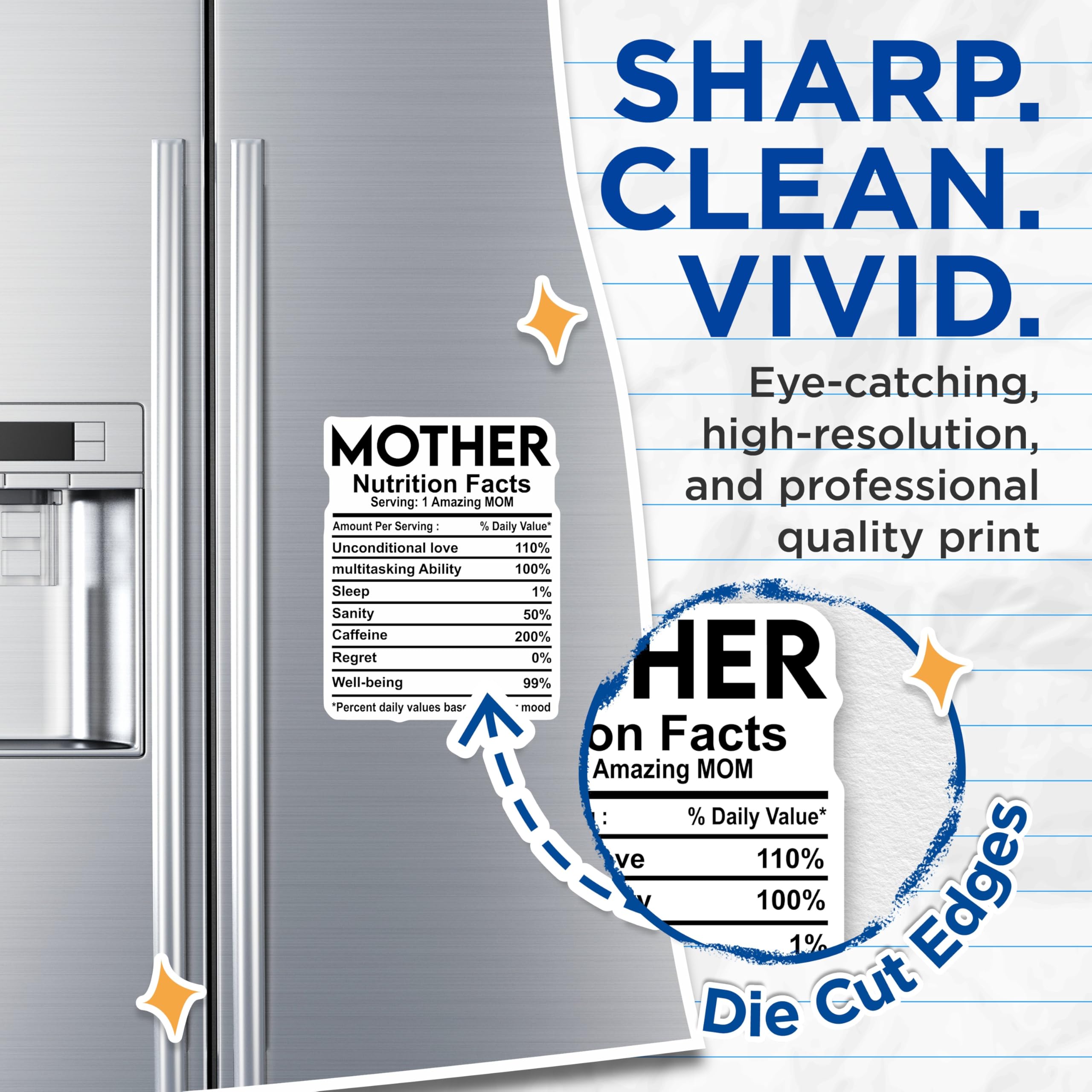 (2 Pack) Mother Nutrition Facts Magnets - Amazing Mom - Refrigerator Decor - 5" On Longest Side - Premium Magnet - for Cars, Refrigerators, Toolboxes, Lockers - Made in USA - MAG15194