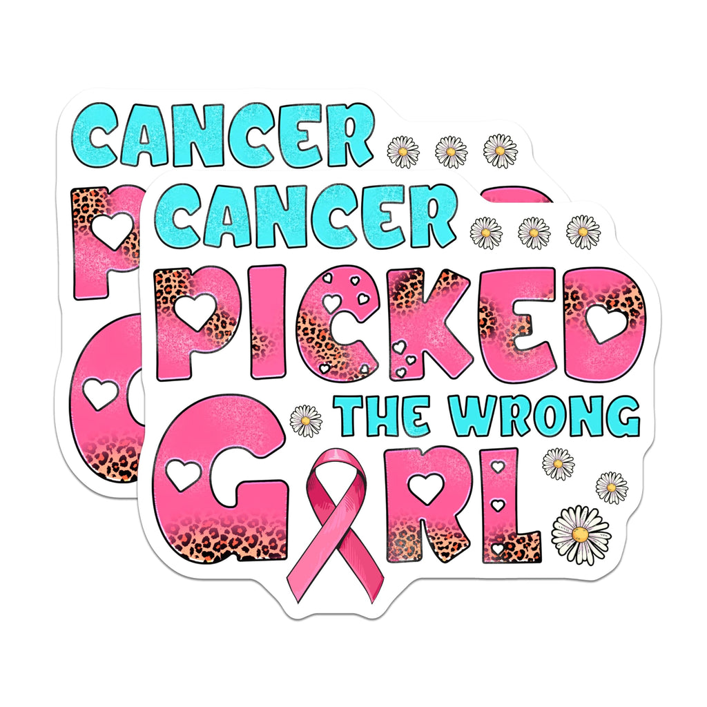 (2 Pack) Cancer Picked The Wrong Girl Magnets - Cancer Awareness - Inspirational Message - 5" On Longest Side - Premium Magnet - for Cars, Refrigerators, Toolboxes, Lockers - Made in USA - MAG16837