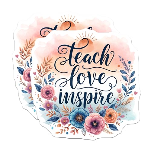 (2 Pack) Teach Love Inspire Magnets - Teacher Appreciation Magnets - Inspirational Quote Magnets - Floral Magnets - 5" On Longest Side - for Cars, Fridges, Toolboxes - Made in USA - MAG4420