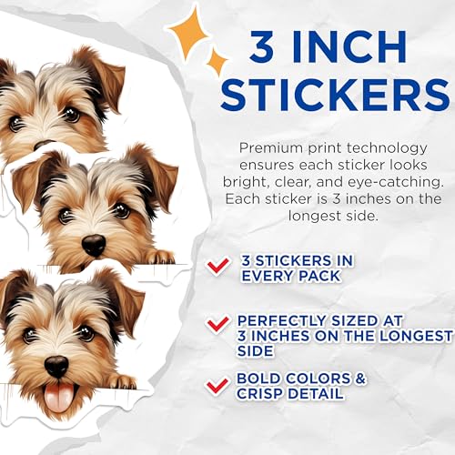 (3 Pack) Yorkie Puppy Decals - Cute Dog Stickers - Laptop Decals - 3 Inches On Longest Side - Easy Peel & Apply - Made in USA - 3MCS8634