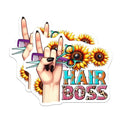 (2 Pack) Hair Boss Stickers - Sunflower Scissors - Salon Owner Decal - 5" On Longest Side - Sticks to Smooth Flat Surfaces - Made in USA - BMCS7581