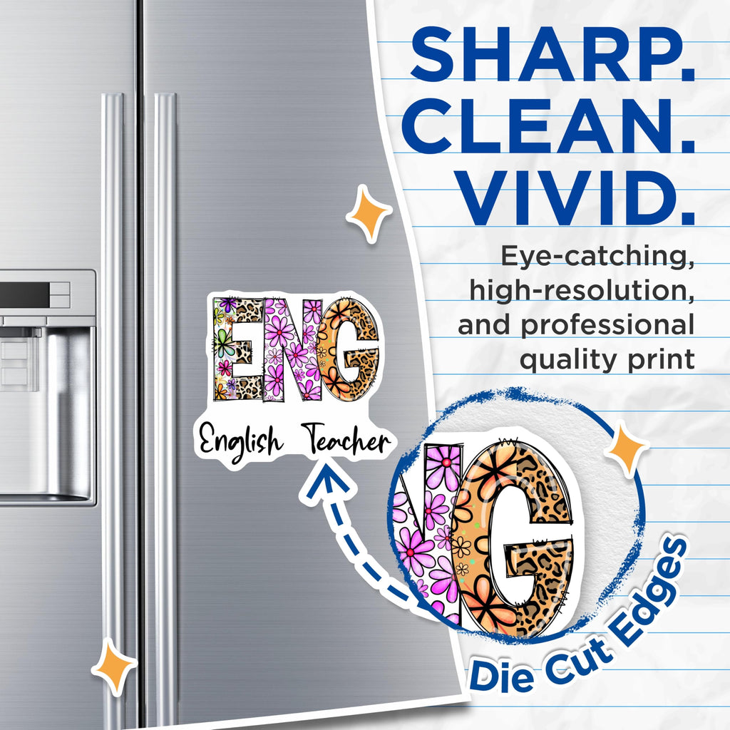 (2 Pack) English Teacher Magnets - Floral Leopard Print - Educator Fridge Decor - 5" On Longest Side - Premium Magnet - for Cars, Refrigerators, Toolboxes, Lockers - Made in USA - MAG15922