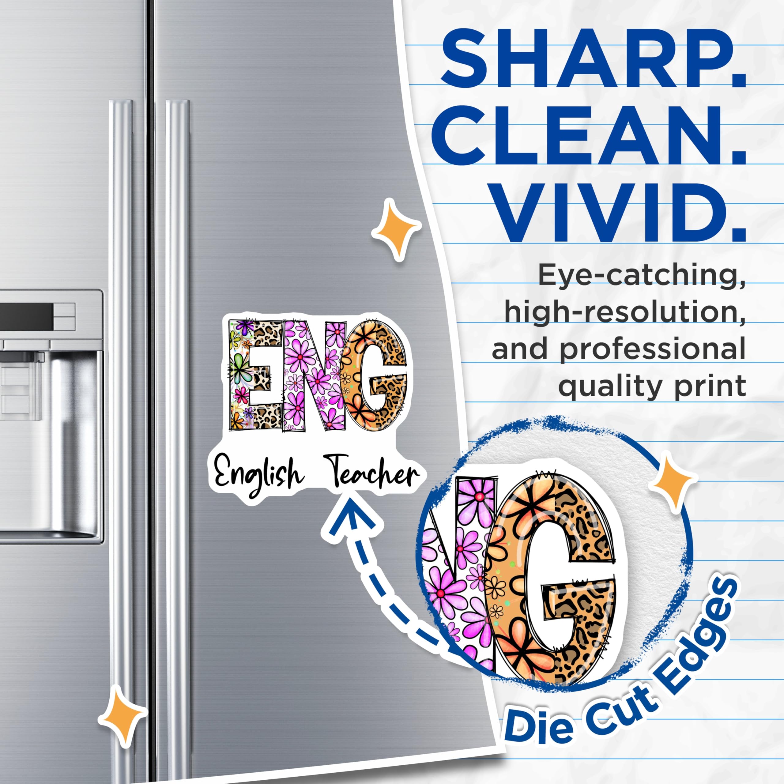 (2 Pack) English Teacher Magnets - Floral Leopard Print - Educator Fridge Decor - 5" On Longest Side - Premium Magnet - for Cars, Refrigerators, Toolboxes, Lockers - Made in USA - MAG15922