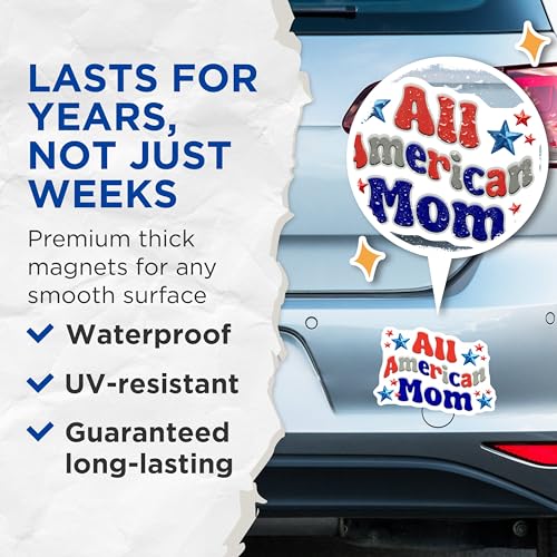 (2 Pack) All American Mom Magnets - American Pride - Patriotic Decor for Home and Kitchen - 5" On Longest Side - for Cars, Fridges, Toolboxes - Made in USA - MAG7446
