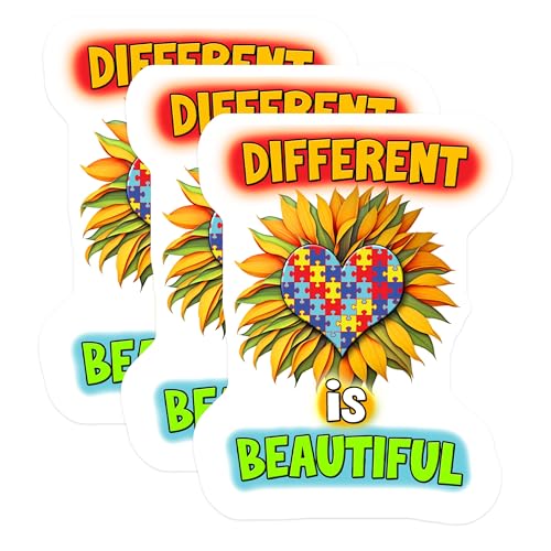 (3 Pack) Autism Awareness Decals - Heart Puzzle Piece Decal - Sunflower Decals - 3 Inches On Longest Side - Easy Peel & Apply - Made in USA - 3MCS6028
