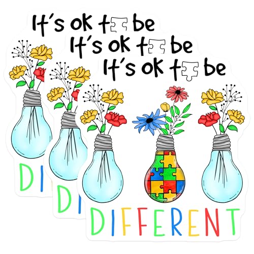 (3 Pack) Autism Awareness Decals - Puzzle Piece - It's Ok to Be Different - 3 Inches On Longest Side - Easy Peel & Apply - Made in USA - 3MCS7704