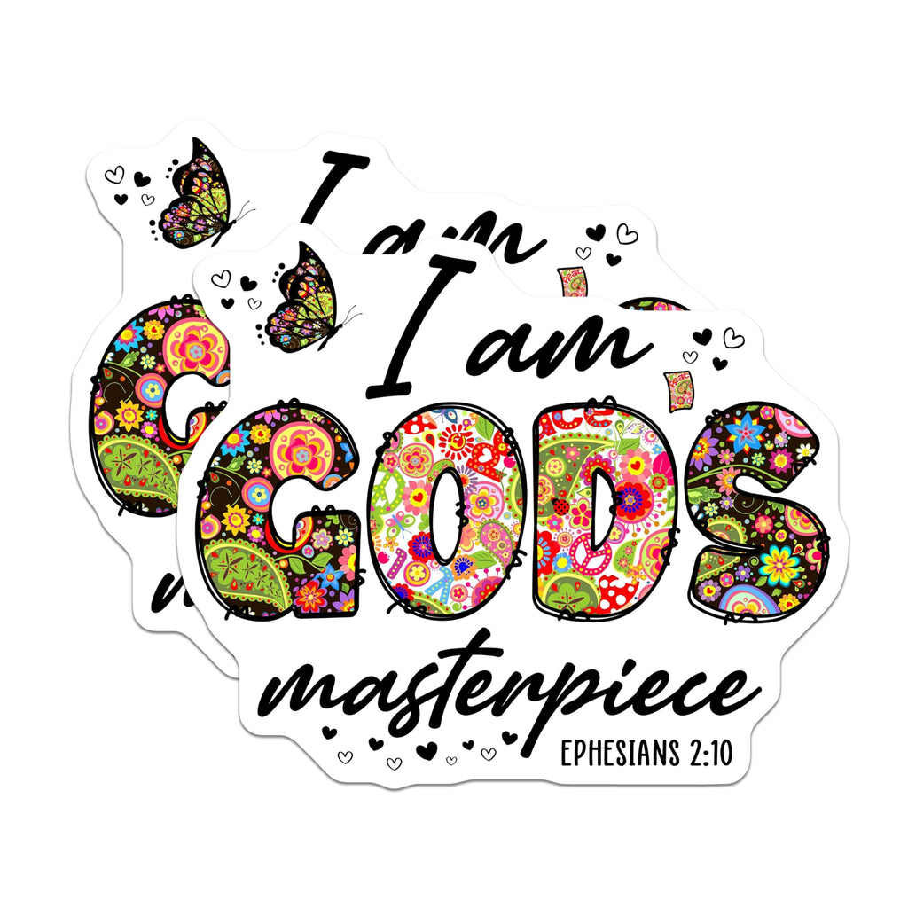 (2 Pack) Christian Faith Magnets - I Am Gods Masterpiece Ephesians 2 10 - Inspirational Floral Butterfly Boho Groovy Art - 5 Inches On Longest Side - Thick Durable Magnet - Made in USA - MAG24636