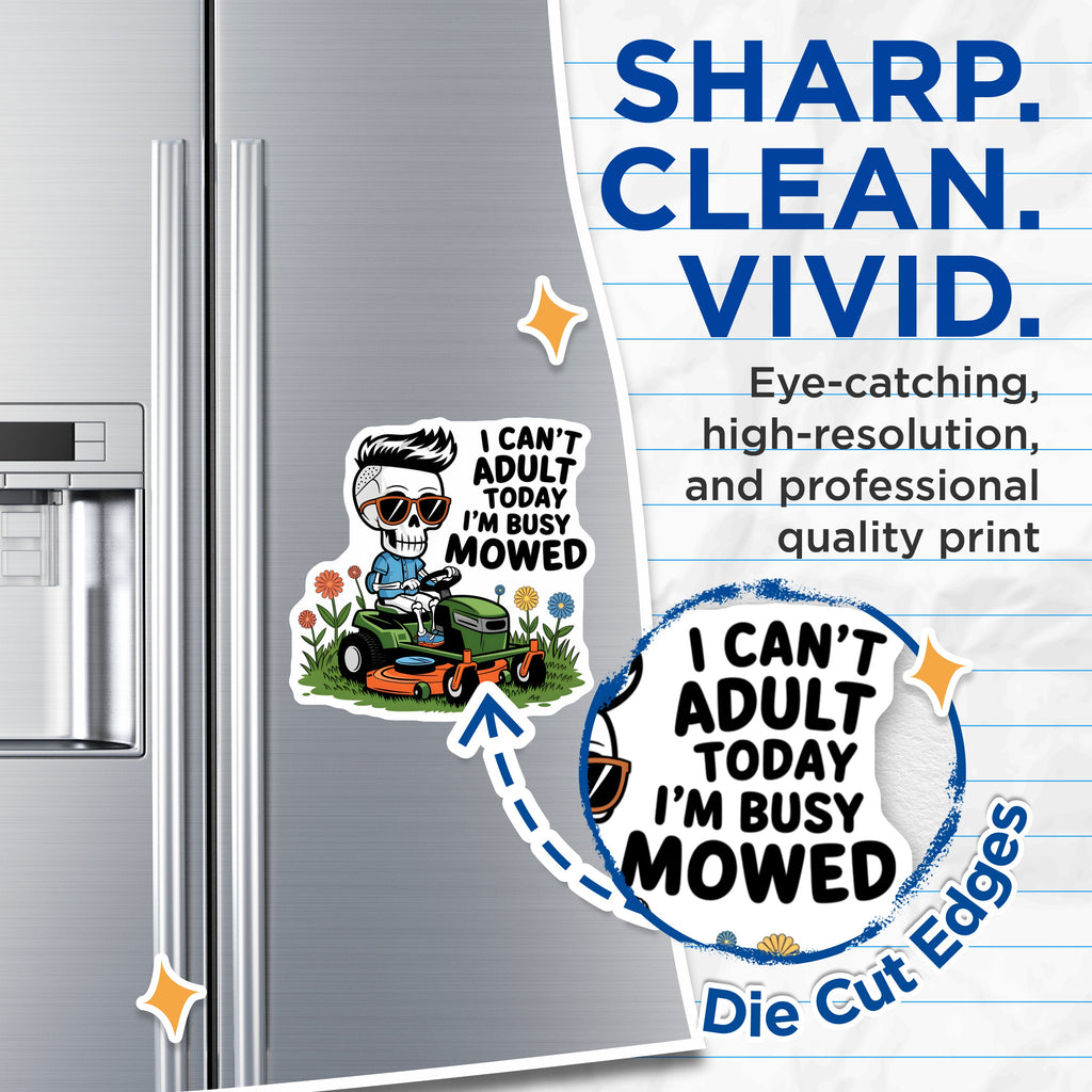 (2 Pack) Funny Lawn Mower Magnets - I Can't Adult Today Pun - Dad Humor Anti Adulting Decor for Men - 5 Inches On Longest Side - Thick Durable Magnet - Made in USA - MAG37980