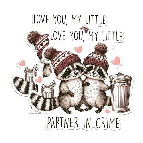 (2 Pack) Love You My Little Partner in Crime Magnets - Cute Raccoon - Funny Trash Panda - Adorable Animal- 5" On Longest Side - for Fridges, Toolboxes, Cars - Made in USA - MAG2890