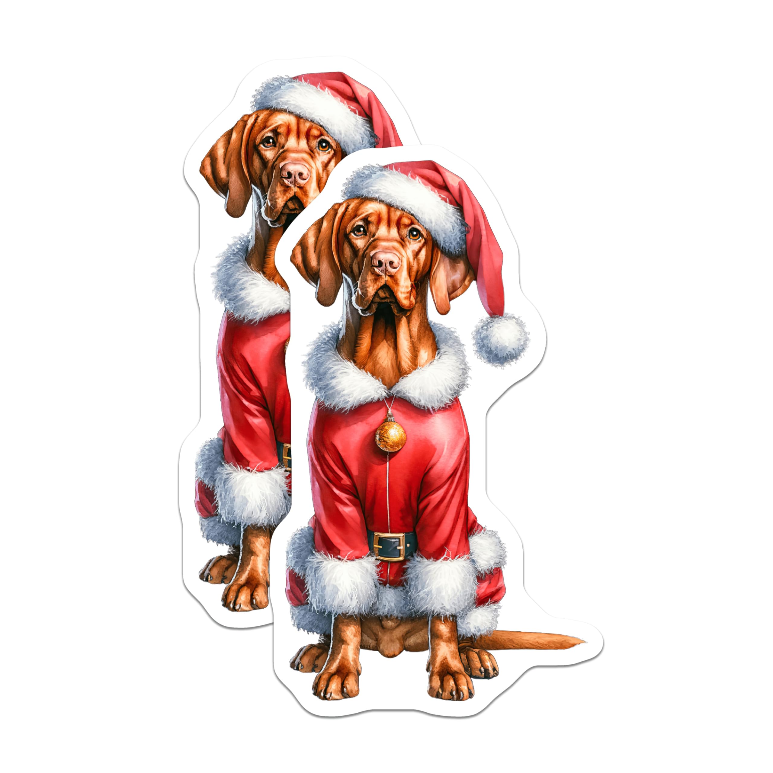 (2 Pack) Vizsla Christmas Magnets - Santa Dog Holiday Decor - Pet Lover Refrigerator Accents - Festive Kitchen Locker Art - 5 Inches On Longest Side - Thick Durable Magnet - Made in USA - MAG23346