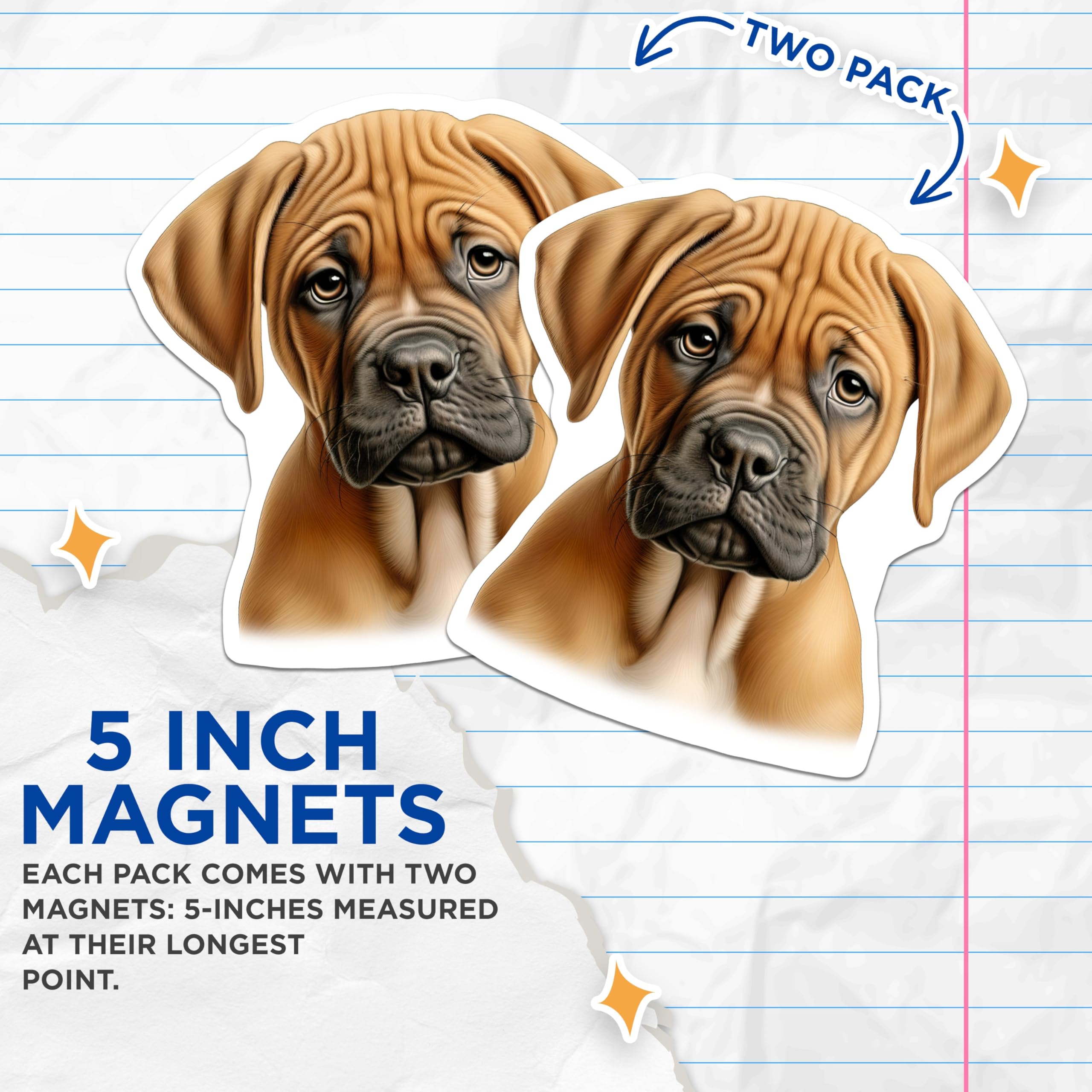 (2 Pack) Boxer Puppy Magnets - Dog Lover Decor - Pet Portrait Art for Fridge - 5 Inches On Longest Side - Thick Durable Magnet - Made in USA - MAG30233