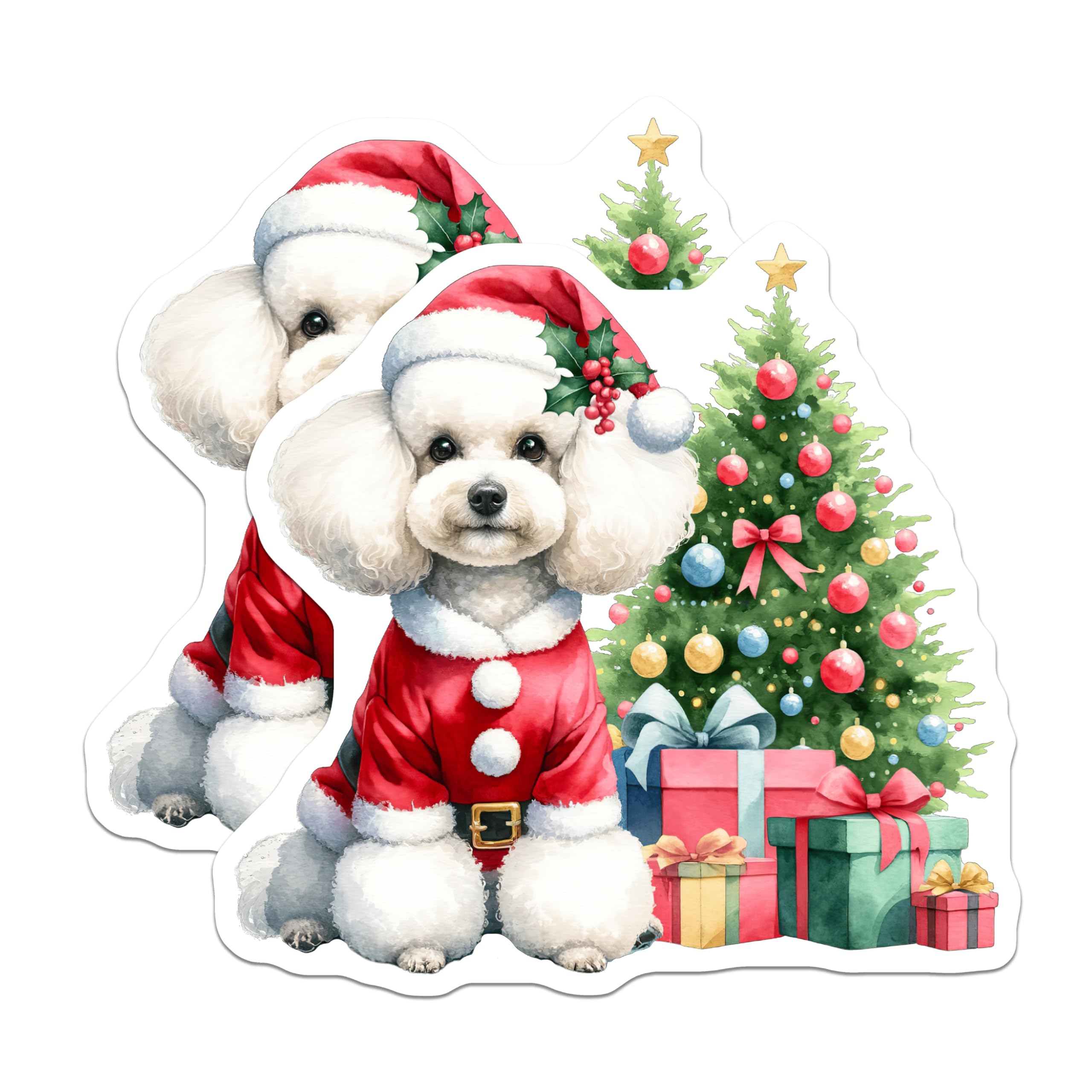 (2 Pack) Santa Poodle Dog Magnets - Christmas Holiday Decor - Pet Owner Refrigerator Accessory - 5 Inches On Longest Side - Thick Durable Magnet - Made in USA - MAG30588