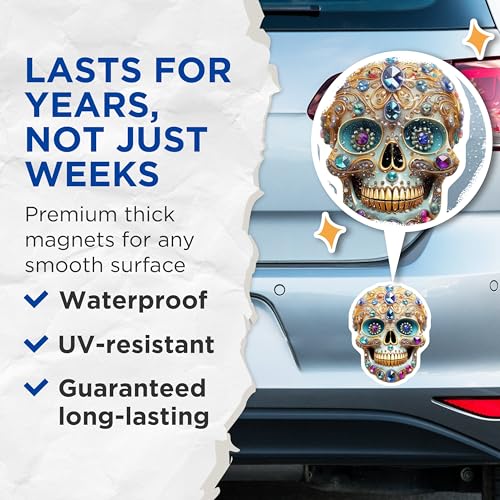 (2 Pack) Sugar Skull Magnets Magnets - 5" On Longest Side - Made in USA - Sticks to Refrigerators & Metal Surfaces - MAG8607